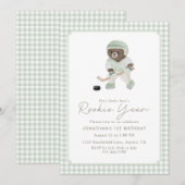 Invitation Sage Green Gingham Hockey Rookie Year Teddy Bear (Devant / Derrière)