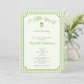 Invitation Sage Green Gingham Little Sprout Baby Shower (Debout devant)