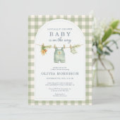 Invitation Sage Green Gingham Locally Grown Baby Shower (Debout devant)