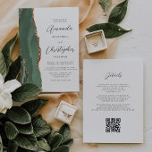 Invitation Sage Green Gold Agate QR Code Mariage
