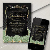 Invitation Sage Green Gold Black Quinceañera