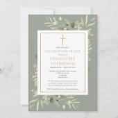 Invitation Sage Green Gold Célébration chrétienne de la vie (Devant)