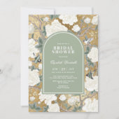 Invitation Sage Green Gold Chinoiserie Florale Fête des marié (Devant)