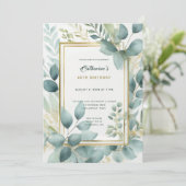 Invitation Sage Green Gold Elegant 60e anniversaire Invitatio (Debout devant)