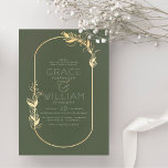 Invitation Sage Green & Gold Elegant Botanical Frame Mariage<br><div class="desc">Invitations chic et élégantes à la sauge verte avec un cadre botanique en faux or et typographie blanche. Un cadre de verdure dessiné à la main avec vos noms et détails de l'événement dans une typographie simple et délicate avec une esperluette dorée. Parfait pour un mariage de printemps, d'été, d'automne...</div>