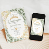 Invitation Sage Green Gold Floral Quinceanera