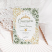 Invitation Sage Green Gold Floral Quinceanera