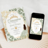 Invitation Sage Green Gold Floral Quinceanera
