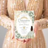 Invitation Sage Green Gold Floral Quinceanera
