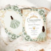 Invitation Sage Green Gold Floral Quinceanera