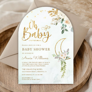 Invitation Sage Green Gold Ivory Floral Lune Arche Baby Showe