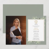 Invitation Sage Green Gold Law School Graduation Photo (Devant / Derrière)