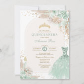 Invitation Sage Green Gold Quinceañera Boho 15e anniversaire (Devant)