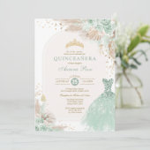 Invitation Sage Green Gold Quinceañera Boho 15e anniversaire (Debout devant)