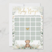 Invitation Sage Green Gold Teddy Bear Bingo Baby shower Jeu (Devant)