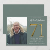 Invitation Sage Green Gold Texte Classy Photo 71e anniversair (Devant / Derrière)