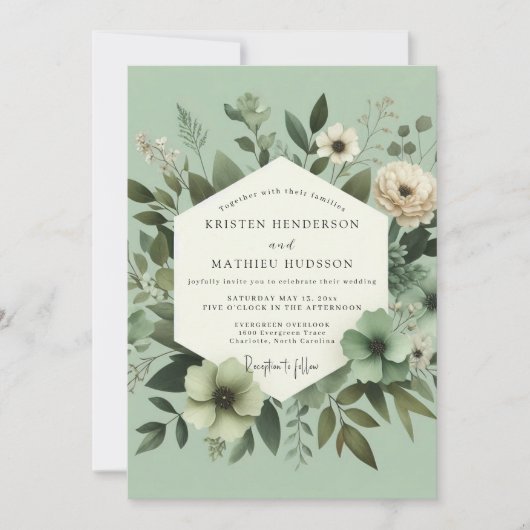 Invitation Sage Green Graceful Botanical Wedding (Devant)