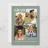 Invitation Sage Green Grad Announcement With Photos (Devant)