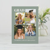 Invitation Sage Green Grad Announcement With Photos (Debout devant)
