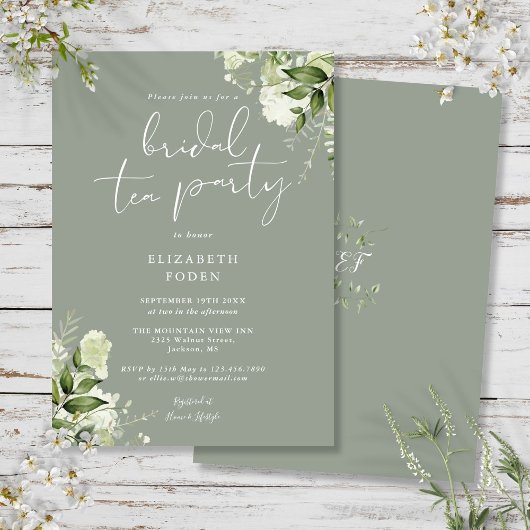 Invitation Sage Green Green Green Vert Monogramme Bridal Tea 