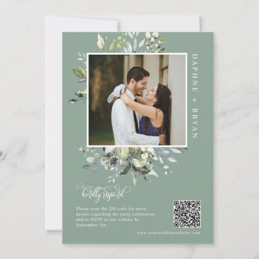 Invitation Sage Green Greenery Heureusement Joyeux Jamais Apr (Dos)