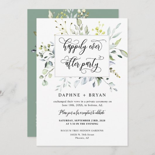 Invitation Sage Green Greenery Heureusement Joyeux Jamais Apr (Devant / Derrière)