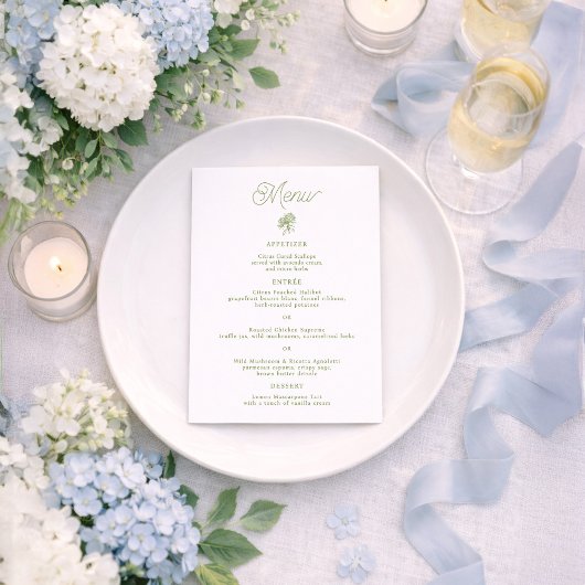 Invitation Sage Green Hydrangea 5x7 Wedding Menu Card