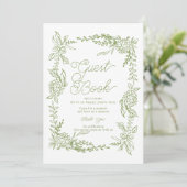 Invitation Sage Green Hydrangea Guest Book Table Sign (Debout devant)