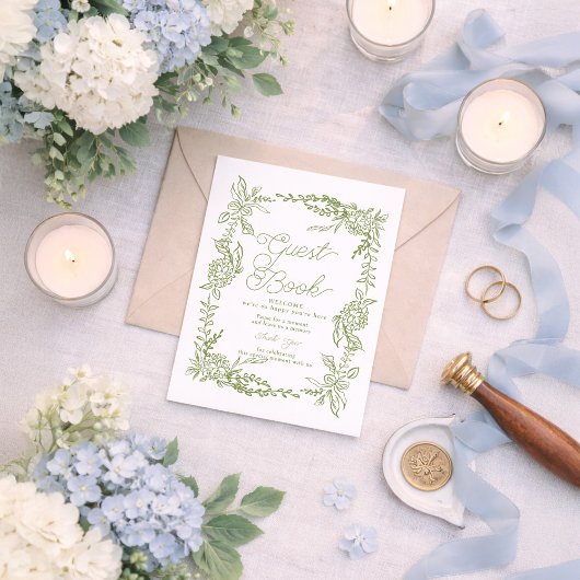 Invitation Sage Green Hydrangea Guest Book Table Sign