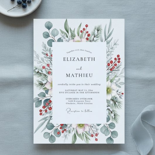 Invitation Sage Green Icy Pine Winter Wedding