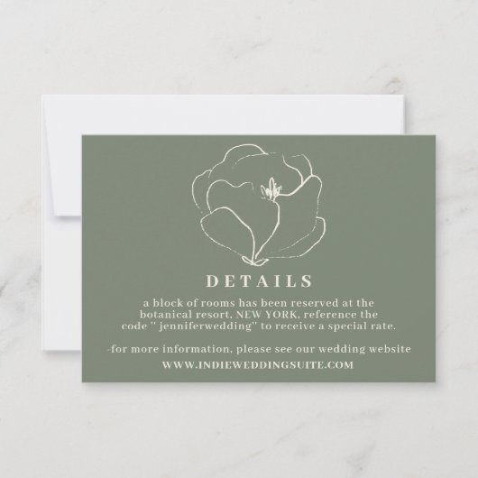 Invitation Sage Green Indie Boho Rustic Mariage Détails (Devant)