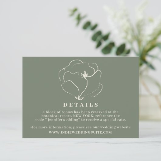 Invitation Sage Green Indie Boho Rustic Mariage Détails (Debout devant)