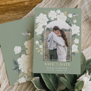 Invitation Sage Green Ivory Chinoiserie Floral Enregistrer la