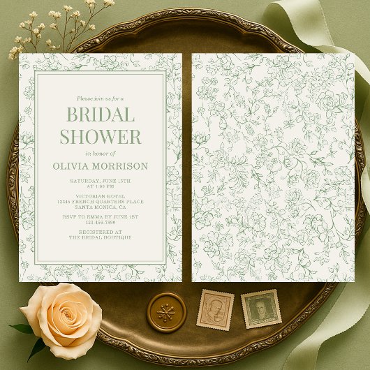 Invitation Sage Green Ivory French Floral Bridal Shower