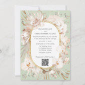Invitation Sage Green jardin fleuri moderne code QR mariage (Devant)