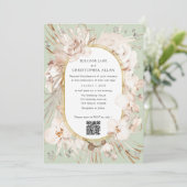 Invitation Sage Green jardin fleuri moderne code QR mariage (Debout devant)