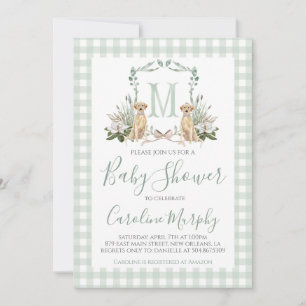 Invitation Sage Green Lab Baby shower Preppy En vichy
