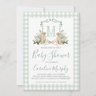 Invitation Sage Green Lab Baby shower Preppy En vichy