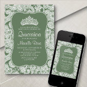 Invitation Sage Green Lace Quinceañera