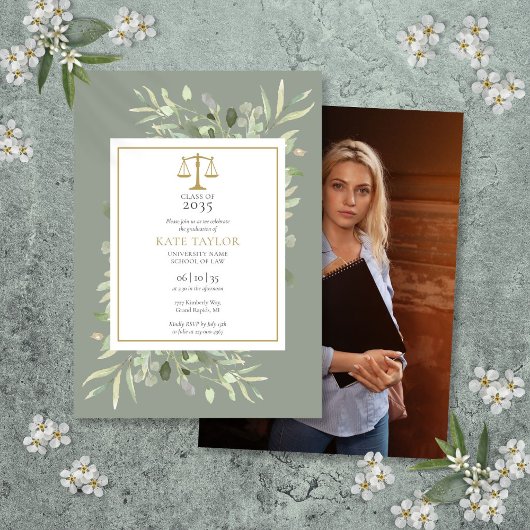 Invitation Sage Green Law School Graduation Photo Invitati