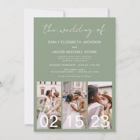 Invitation Sage Green Le Mariage de la calligraphie Code QR (Devant)