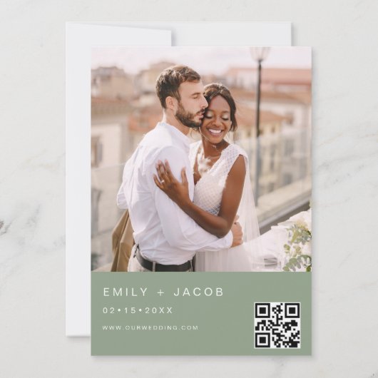 Invitation Sage Green Le Mariage de la calligraphie Code QR (Dos)