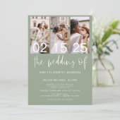 Invitation Sage Green Le Mariage de la photo Code QR Minimali (Debout devant)