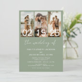 Invitation Sage Green Le Mariage de la photo Simple Minimalis (Debout devant)