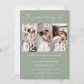 Invitation Sage Green Le Mariage de Minimalist Photo Collage (Devant)