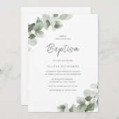 Invitation Sage Green Leaf Moderne garçon ou fille Baptême (Devant / Derrière)