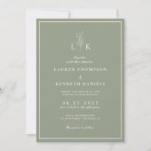 Invitation Sage Green Leaf Monogramme QR Code Mariage (Devant)