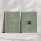 Invitation Sage Green Leaf Monogramme QR Code Mariage