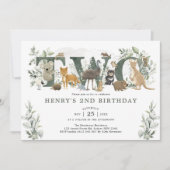 Invitation Sage Green Leaves Australian Animals 2nd Birthday (Devant)
