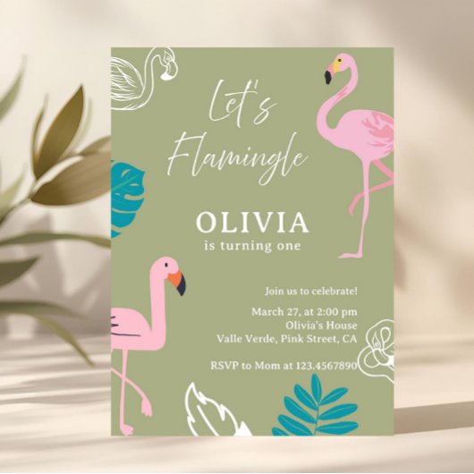 Invitation Sage Green Let’s Flamingle Flamingo Birthday